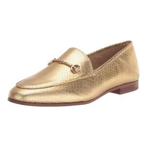 Sam Edelman Loraine Gold Boa Metallic Stack Heel Loafers NWOB